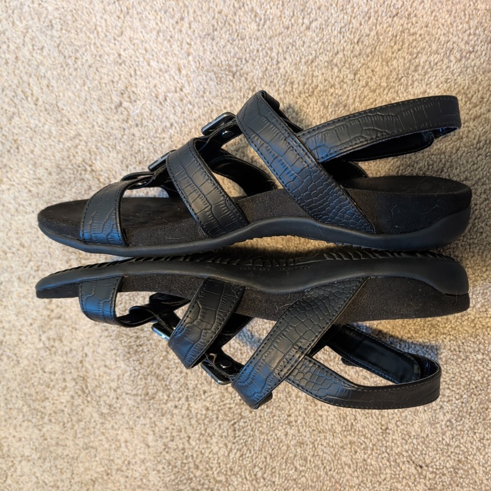 Vionic Amber Straps Black Croc Leather Orthotic Sandals Womens 8.5 - Picture 3 of 7